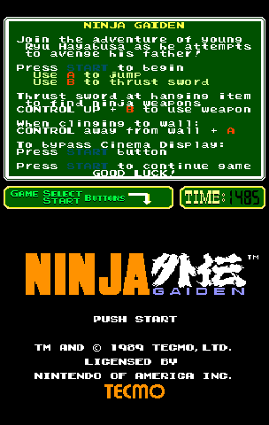 Ninja Gaiden (PlayChoice-10) Title Screen